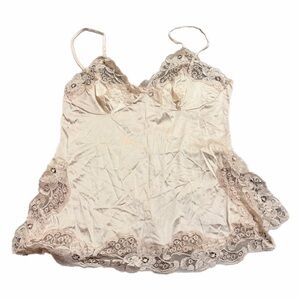60s/70s European Vintage Lady Astor Silky Lace Trim Camisole Champagne Size S/M